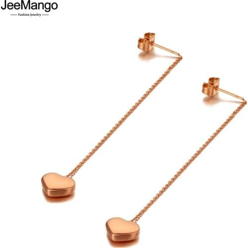 JeeMango 316L Stainless Steel Love Heart Tassel Earrings Jewelry Cute/Romantic Crystal Dangle Earrings For Women Girls JE20149