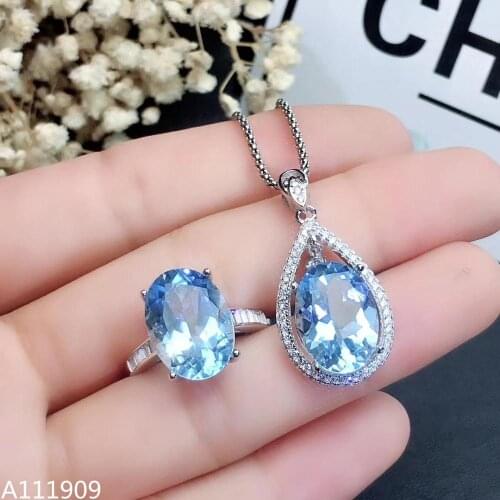 KJJEAXCMY boutique jewelry 925 sterling silver inlaid Natural Blue topaz endant ring female suit support detection beautiful