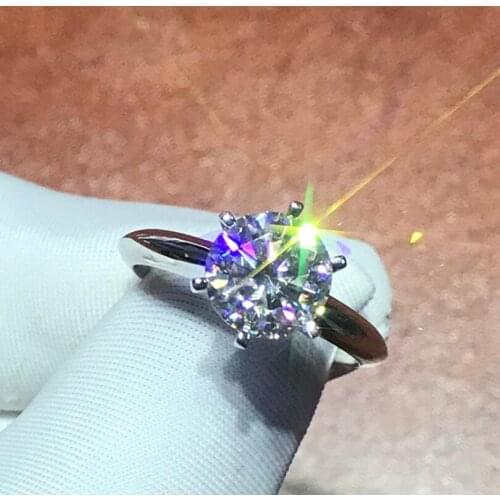 Classic Six Claw Solitaire Luxury Jewelry Pure 100% 925 Sterling Silver Round Cut 5A Zirconia Party Women Wedding Band Ring Gift