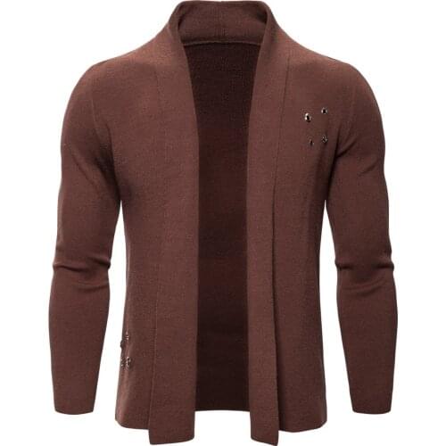 Mens Cardigan Mens Solid Full Length Sleeve Unbuttoned V-Neck Knitted Sweater for Spring In European Size