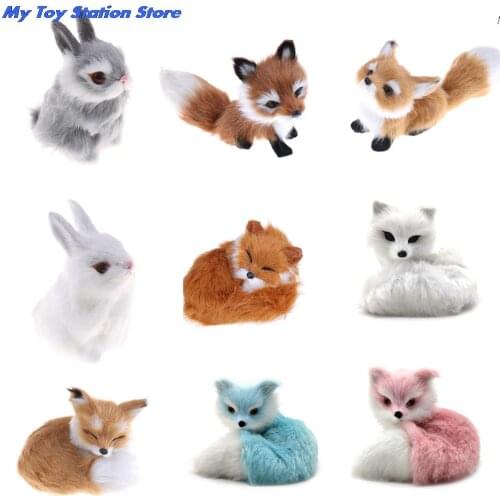 New Cute Mini animals hard model real furs simulation fox rabbit popularity prop handicraft home desktop decoration toy gift