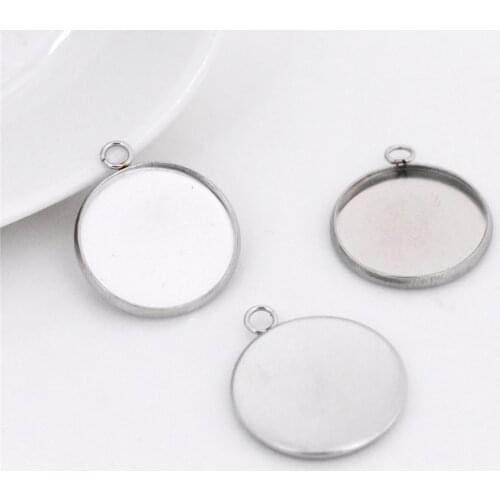 20pcs/lot 18mm Inner Size Stainless Steel Material Simple Style Cabochon Base Cameo Setting Charms Pendant Tray