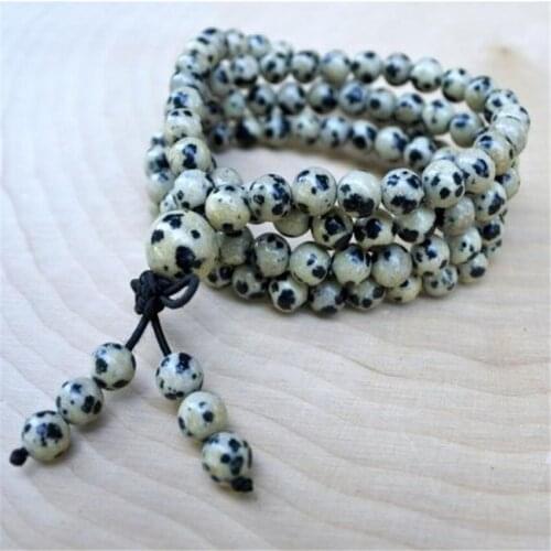 6mm Natural Spot Jasper 108 Beads Handmade Tassel Necklace Spiritua Yoga Wristband Classic Buddhism Retro Meditation Chakra