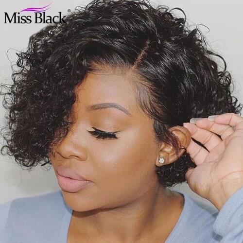 Pixie Cut Human Hair Wig Curly 13x6x1 Side Part Short Bob Lace Front Deep Wave Wigs Pre Plucked With Baby Hair For Black Women