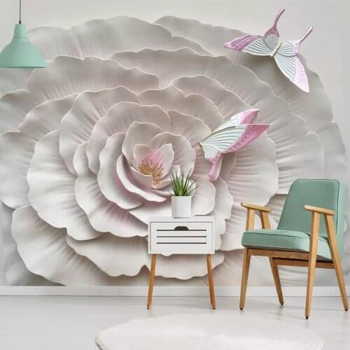 Custom Photo Wallpaper Modern 3D Embossed Flower Flowers Butterfly Mural Wall Cloth Living Room Bedroom Home Decoration Fresco