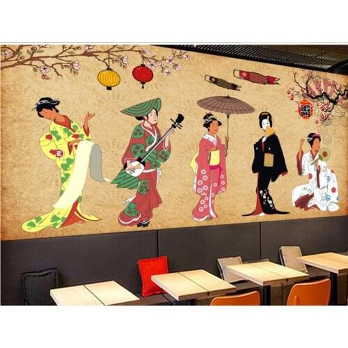 Custom photo mural 3d wallpaper Japanese retro character lady restaurant sushi restaurant home decor wallpaper for walls 3 d