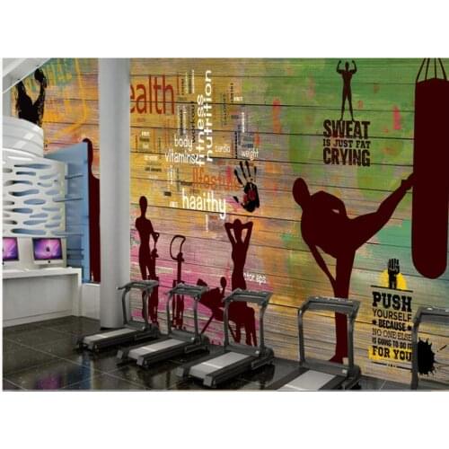 Custom Gym murals wallpapers 3d mural wallpaper for walls 3 d Graffiti vintage plank sports fitness club image wall background