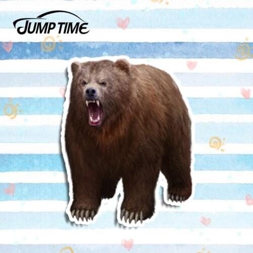 Jump Time 13cm x 10.2cm Funny Animal Graphics For Roaring Brown Bear Car Stickers Auto Laptop Bumper Decals Vinyl Car Wrap