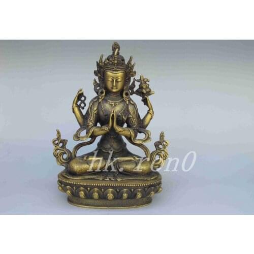 Elaborate Tibet Buddhism Four-armed Avalokiteshvara Buddha Statue