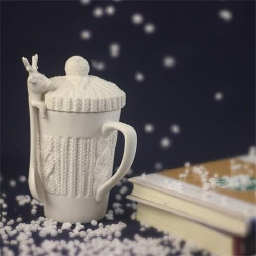 Christmas Mugs 3D Amimal Couples Cups with Lid Cute Milu Deer Coffee Cup Milk Cups Snow Ceramic Mug Breakfast Cup Creative