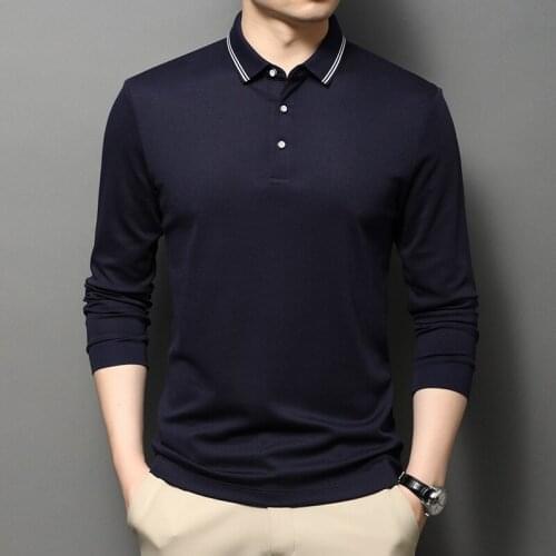 Turn-down Collar Polo-Shirt Men Clothes Brand Spring Autumn New Arrival High Quality Soft Cotton Long Sleeve Polos Black White