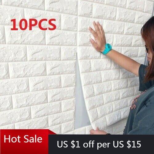 3D Brick DIY Wall Sticker Self-adhesive Waterproof Panels Wallpaper Decal 3D Brick Pattern PE Foam Wall Sticker