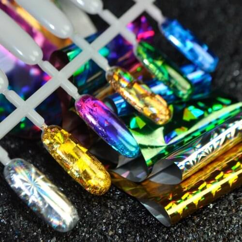 Broken Glass Style Super Starry Sky Nail Foil Paper Holo Silver Rose Blue Gold Nail Transfer Glue Stickers Manicure Decal Tool