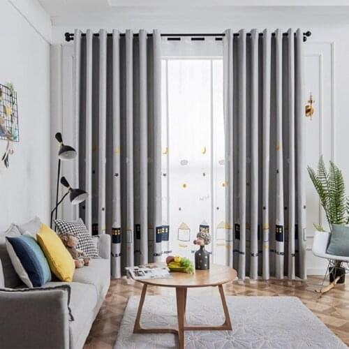 Fresh Simple Modern Curtain Cartoon Cute House Printing Warm All-match Curtains for Living Room Bedroom High Shading Curtain