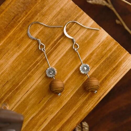 Vintage Earrings for Women Ethnic Ebony Wood Tibetan Silver Dangle Drop Pendant Earrings Jewelry Accessories