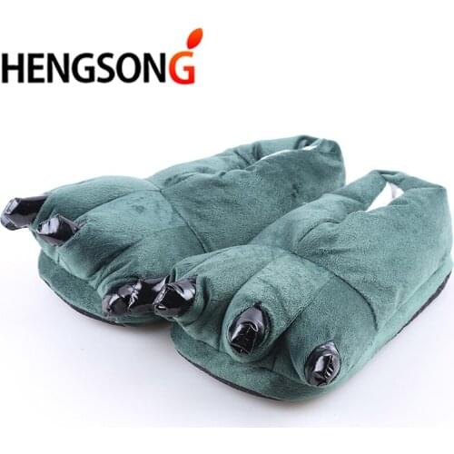 Funny Women Men Slippers Dinosaur Feet Pattern Plush Home Slipper Shoes For Lovers Couples Winter Slippers House Shoes ONE SIZE