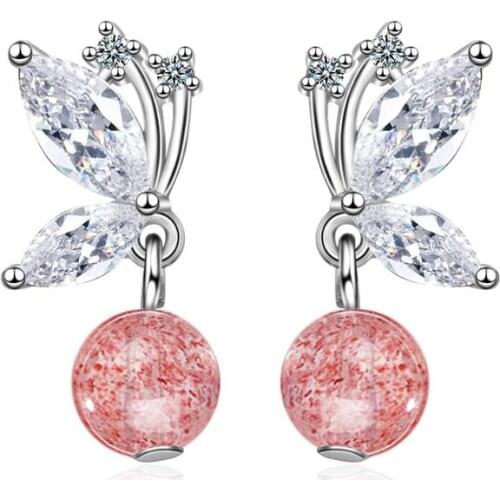 Zircon Strawberry Crystal Butterfly Bow Stud Earrings For Women Trend Creative Party Gifts Jewelry SAE416