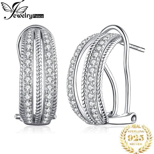 JewelryPalace 925 Sterling Silver Clip Earrings Cubic Zirconia Simulated Diamond Huggie Earrings for Women Fashion Jewelry