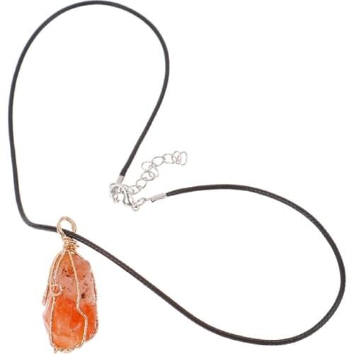 1Pc Handwrapped Raw Carnelian Necklace for Women Men Natural Stone Healing Crystal Chakra July Birthstone Wire Rough Carnelian