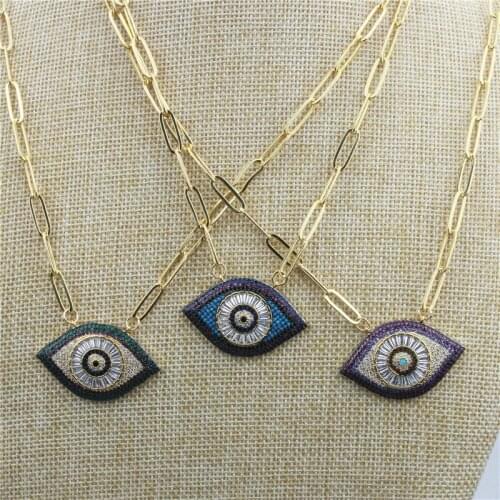 16inch 5pcs/lot New design cz charm necklace,eye shape cubic zircon component,popular copper chain necklace cheap wholesale
