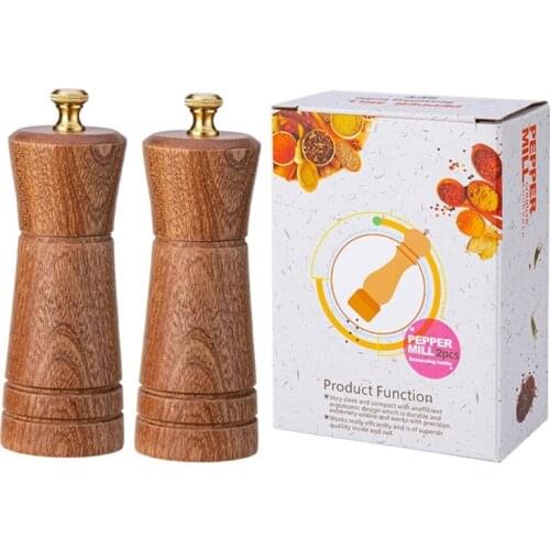 2Pcs Wood Salt and Pepper Grinder BBQ Pepper Shaker Mill with Ceramic Core