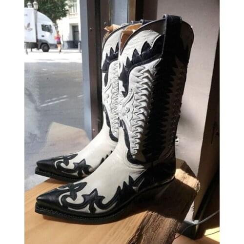 2021 Mens New Fashion Pu Leather Cowboy Boots Med Heel Motorcycle Boots Casual High Quality Mens Boots Zapatillas Hombre 4M658