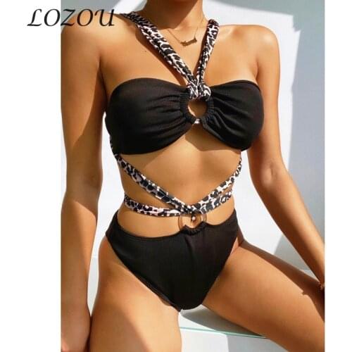 2021 Women Bikini Sexy Swimsuit Set Swimwear Bathing Female Swimming Suits Leopard Print Sets High Waist Womens Split Strappy