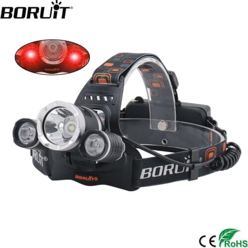 BORUiT RJ-3000 XML T6 +2*XPE Red LED Headlamp 3-Mode Waterproof Headlight USB Charger 18650 Head Torch for Camping Hunting