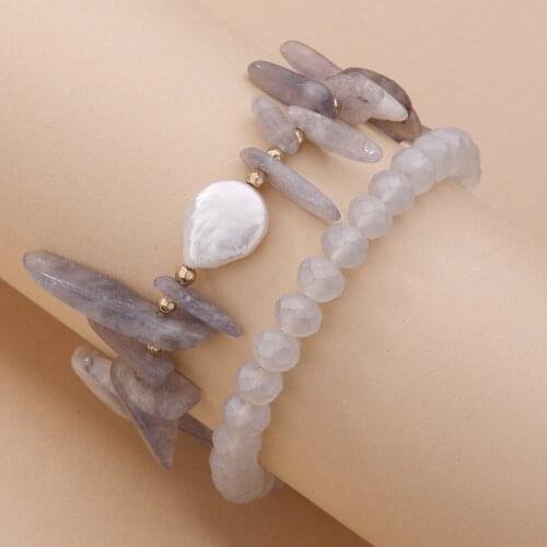 LUNA CHIAO Women Fashion Jewelry Accessories Baroque Fresh Water Pearl Bracelet-Double Strand Stacked Layering Bracelets Set