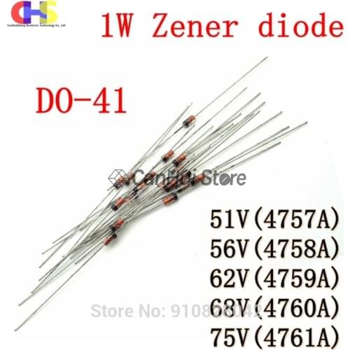 20pcs 1W Zener Diode DO-41 51V 56V 62V 68V 75V 1N4757A 1N4758A 1N4759A 1N4760A 1N4761A