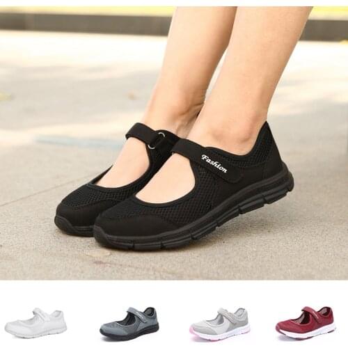 Breathable Womens Flat Shoes Elderly Walking Shoes Mary Jane Shoe Mesh + Suede Fabric PU Shock Absorbing Sole Mothers Day Gift