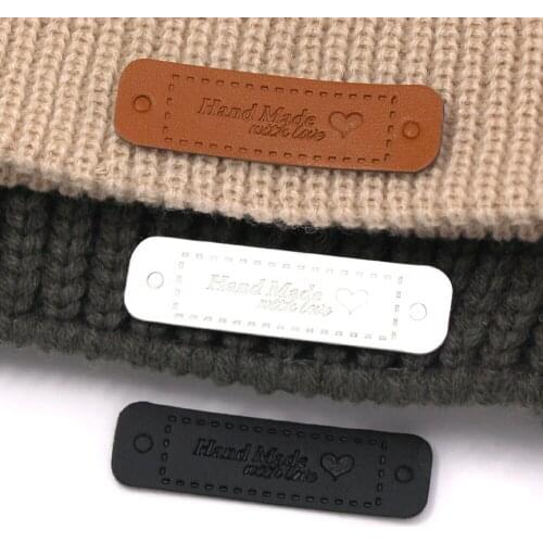 50Pcs 56x16mm Labels Handmade Tags For Clothes Handmade With Love PU Leather Tags Garment Label For DIY Scarfs Gloves Hats Bags