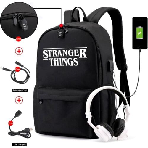 Canvas Luminous Backpack Strang Things Student School Bags With USB Charging And Anti Theft Features Bag for Boys Girl Backpack