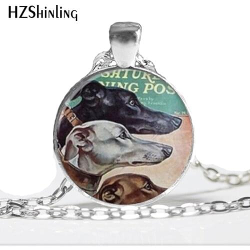HZ--A281 2017 New Vintage Greyhound Necklace Dog Pendant Glass Photo Pendant Necklace Glass Picture Pendant HZ1