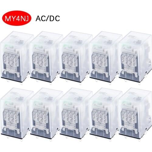 10PCS MY4NJ HH54P MY4N-J 14 Pin AC 12V 24V 36V 48V 110V 220V 380V Mini Relay Intermediate Electromagnetic Relay