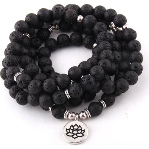 Fashion 108 Lava Beads With Stone Lotus OM Buddha Charm Yoga Bracelets & Necklace