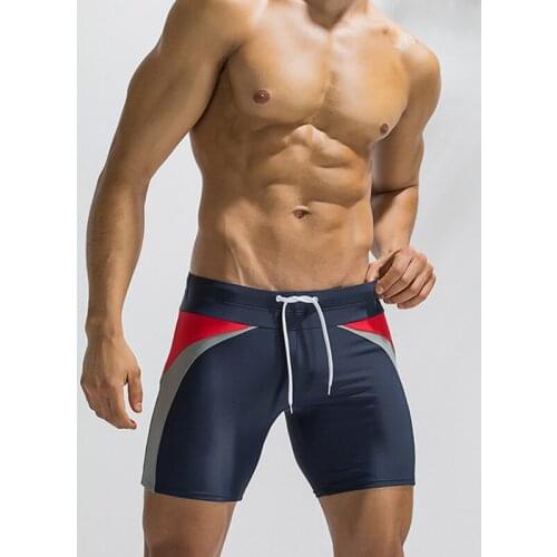 Trendy Men Fashion Color Matching Lace-Up Stretch Pants Anti-Horizontal Angle Swimming Trunks Beach Shorts Quick-Drying Seaside