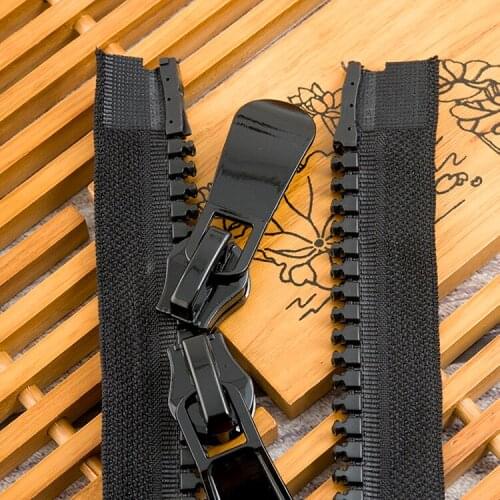 8# resin zipper for diy handwork 2pcs 70 80 100 120 150cm double sliders pullers for down jacket coat two way zip black