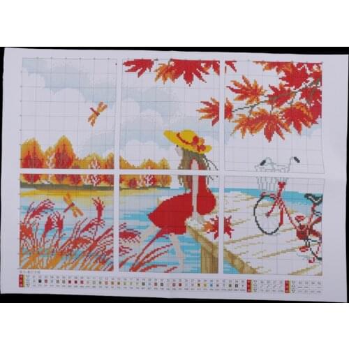 Cross Stitch Stamped Kits Autumn Girl DIY Embroidery Needlework for Beginner