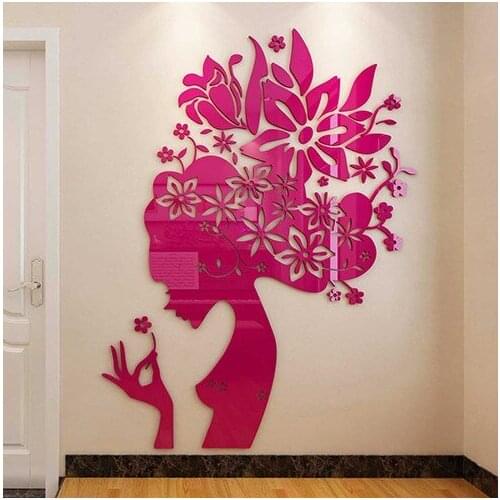 Diy Wall Poster Wedding Home Decor Bedroom Wallstick Bloom Multi-Pieces Flower Woman Pattern 3D Acrylic Decoration Wall Sticker