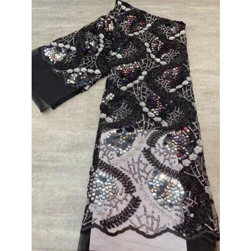 Nigerian Embroidery Net Lace Wholesale L-698888 Tulle Lace Fabric with sequins Hot Sale African French Net Lace Fabric