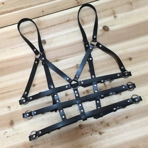 New handmade sexy punk gothic O-Ring holographic bra top harness faux leather bondage chest belt for women