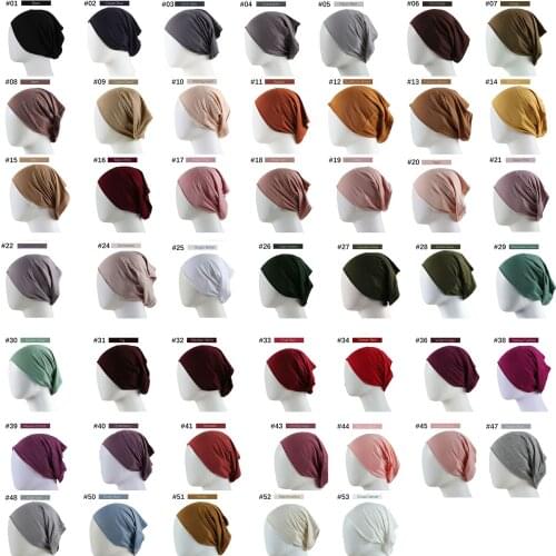 Wholesale bulk Inner 50pcs Hijab Cap Muslim Turban Underscarf Undercap Bonnet 53 Color Soft Jersey Stretch HIjabs Tube Cap