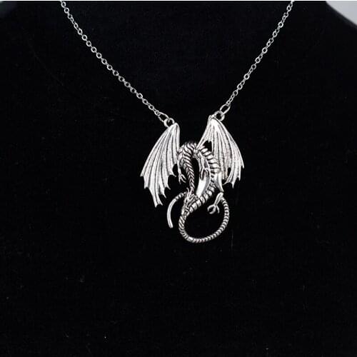 Fly Dragon Pendant Necklace Stainless Steel Chain Silver Dragon Necklace