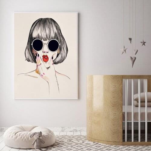 Boho Poster Sunglasses Women Canvas Painting Nordic Lipstick ArtPrint Modern Black White Wall Picture for Living Room Home Decor