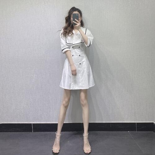 Short Sleeve Dress Women Summer Harajuku Sailor Collar Navy Mini Dress Sweet Bow-knot Girl Retro Cotton Kawaii Preppy Style