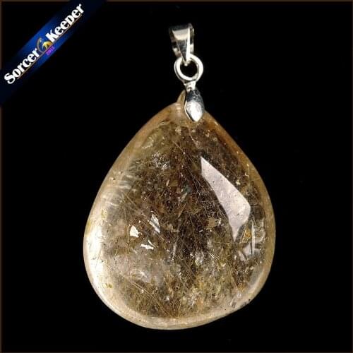 Genuine Natural Gold Rutilated Quartz Crystal Cabochon Setting Necklace Pendant Stone Beads for DIY Jewelry Making OS434