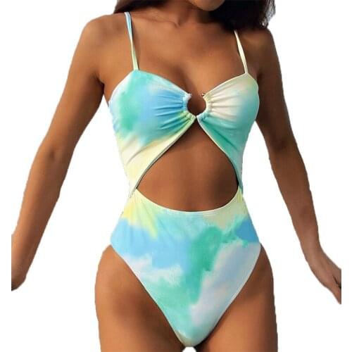 QINJOYER Sexy Bathing Suit Women One Piece Swimsuit Tie Dye Print Bikini Brazilian Swimwear Women Swimsuit 2021 Monokini Female
