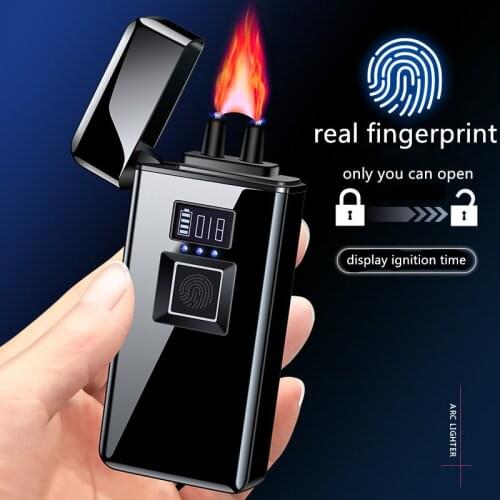 Real Fingerprint Recognition Electronic Usb Recharge Sense Touch Electric Arc Display Power Lighter For Friends Gift