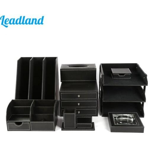 Deluxe Office Desktop 8-Piece Set Pen Pencil Holder File Rack Stationery Organizer Box Tissue Dispenser Ashtray Desk Mat